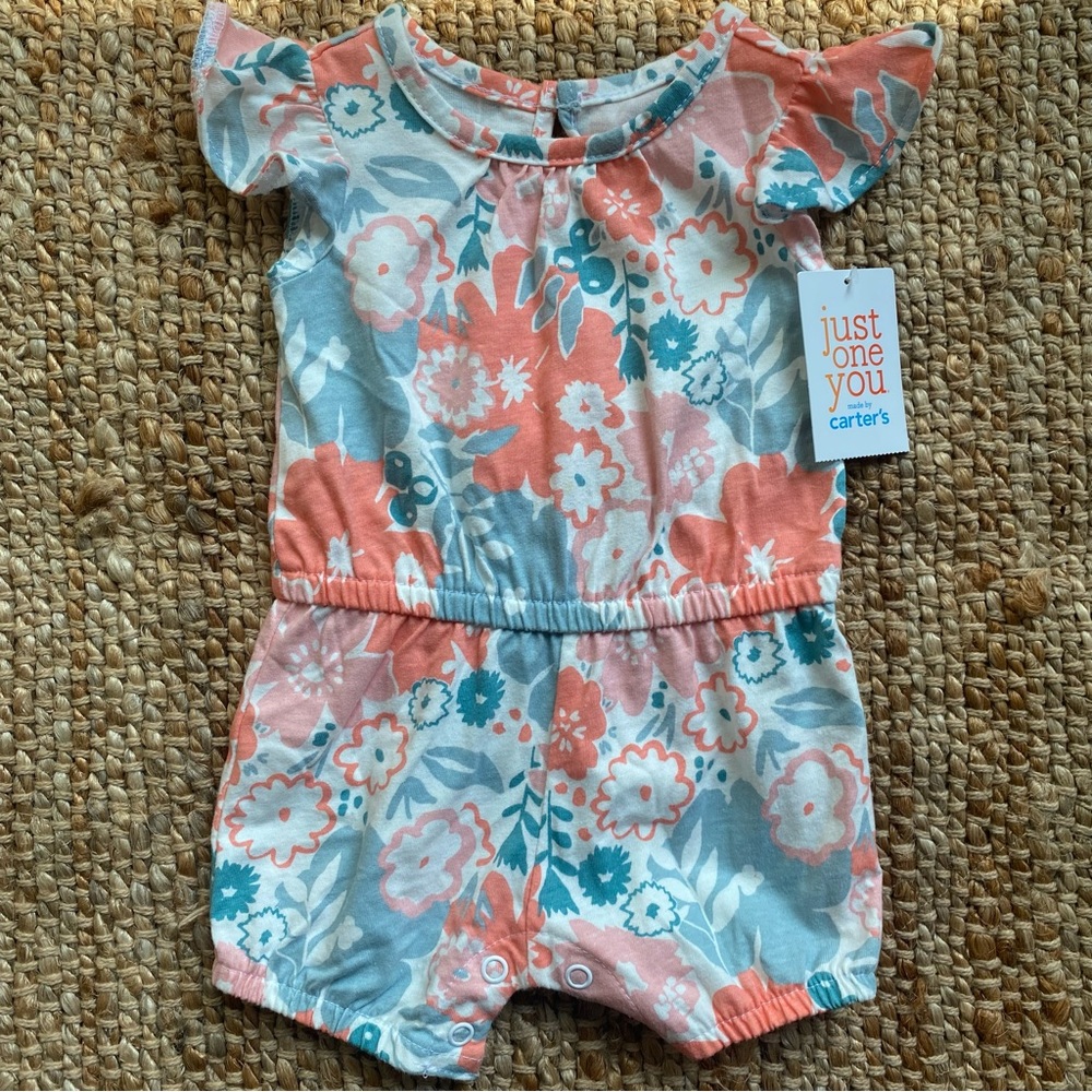 Carter’s Floral Romper - Blue and Coral - 3 Months - NWT